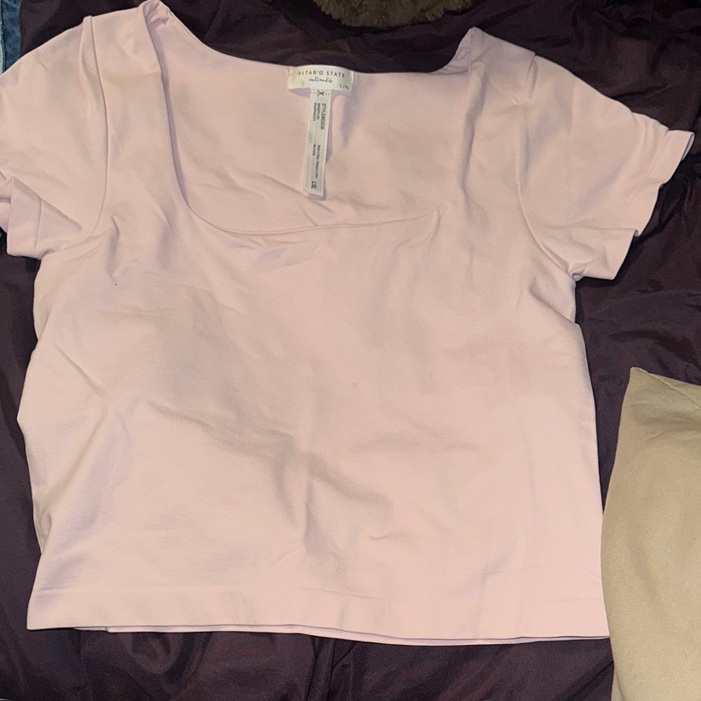 Altar'd State Light Pink Short Sleeve Scoop Neck Top